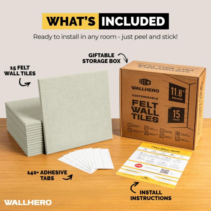 Panel de fieltro WallHero 150 cm x 91 cm 15 unidades Verde Salvia