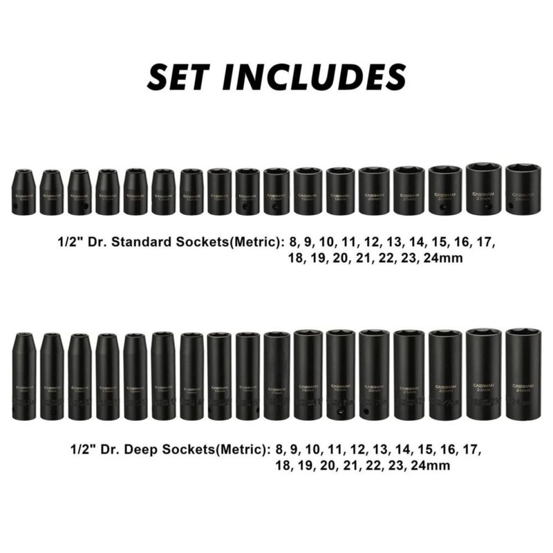 Juego de casquillos de impacto CASOMAN 70 piezas 1/2" SAE/Métrico