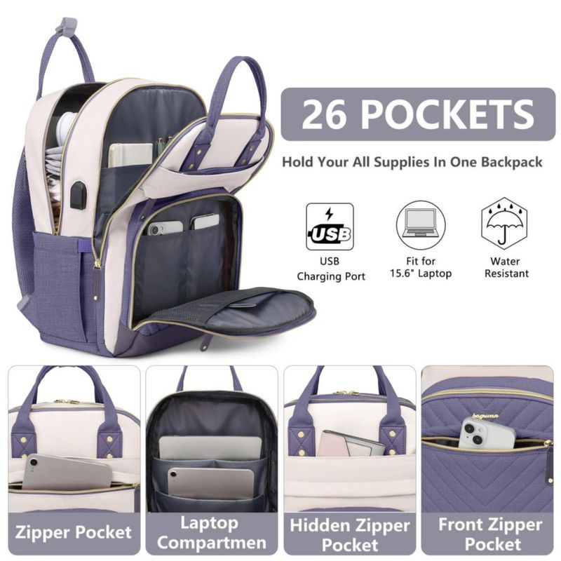 Mochila Bagswan 15.6" con carga USB impermeable color púrpura