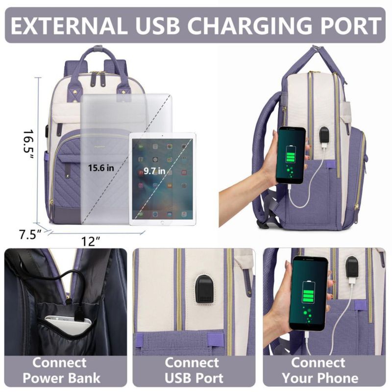 Mochila Bagswan 15.6" con carga USB impermeable color púrpura