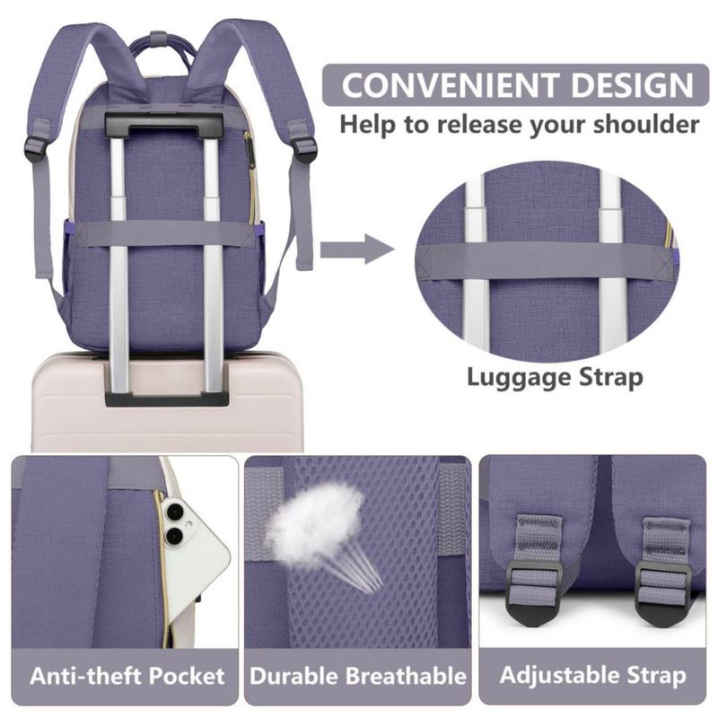 Mochila Bagswan 15.6" con carga USB impermeable color púrpura