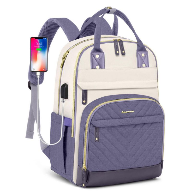Mochila Bagswan 15.6" con carga USB impermeable color púrpura