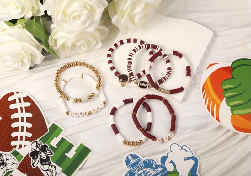 Pulsera ecozran pack de 7 unidades granate y blanco – Regalo para fanáticos del fútbol