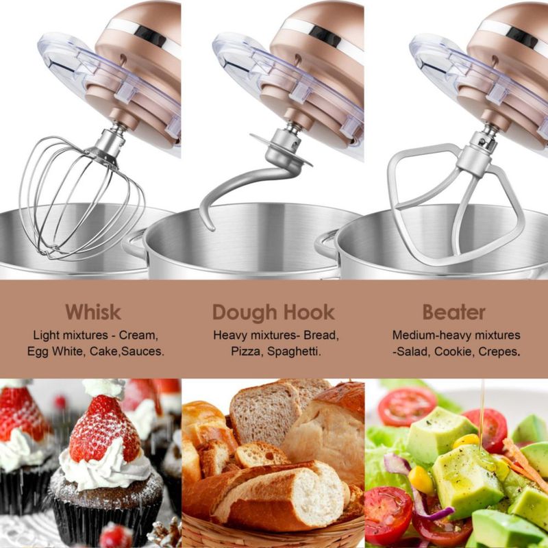 Batidora de pie Aucma 6.5QT 660W 6 velocidades Champagne