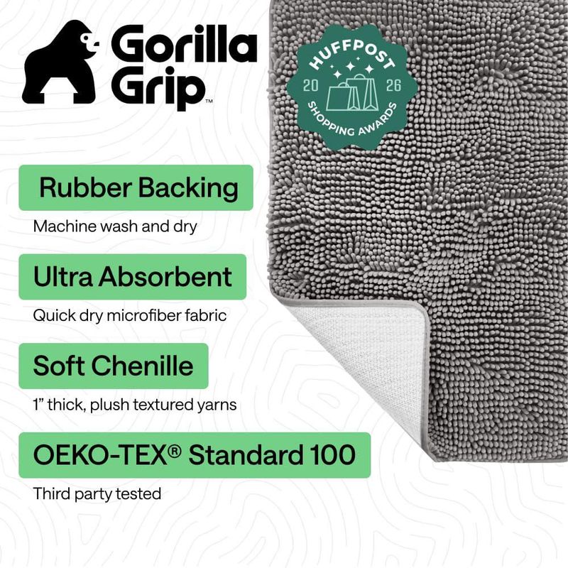 Alfombra de Baño GORILLA GRIP 122x61 cm Gris Chenille Absorbente