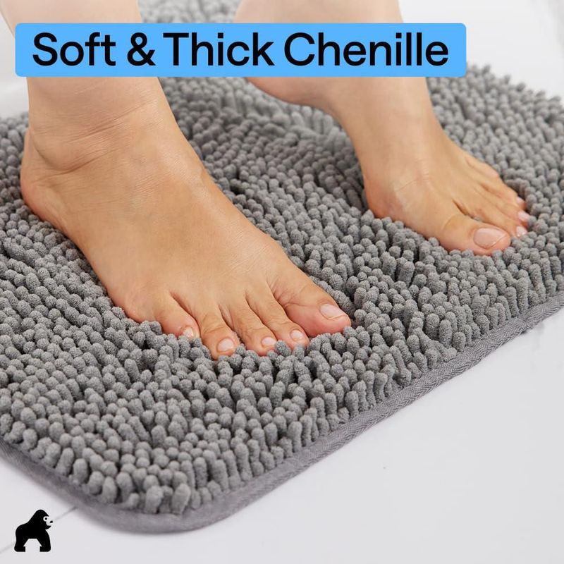 Alfombra de Baño GORILLA GRIP 122x61 cm Gris Chenille Absorbente