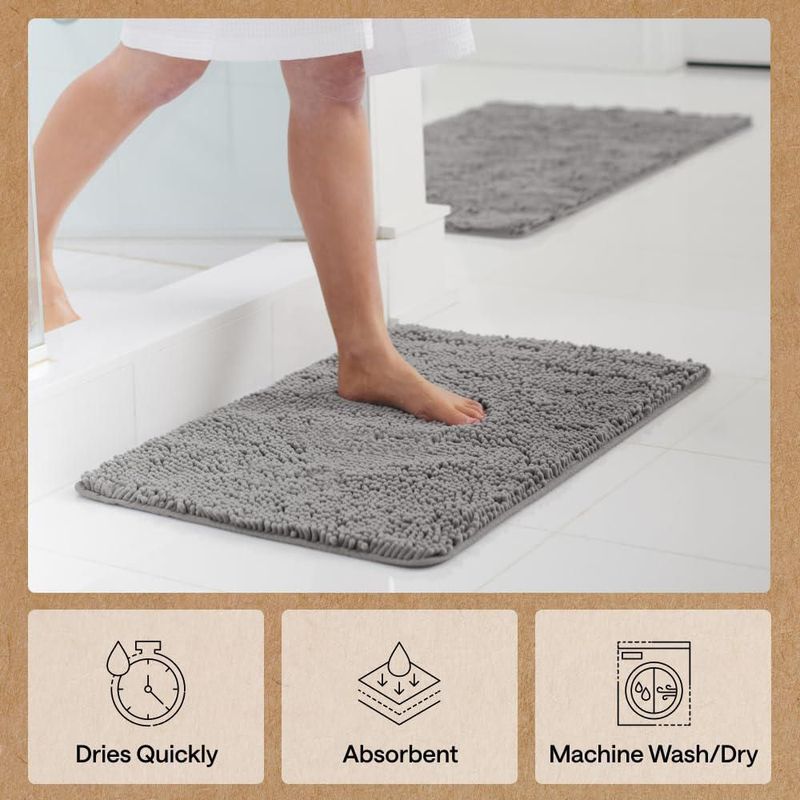 Alfombra de Baño GORILLA GRIP 122x61 cm Gris Chenille Absorbente