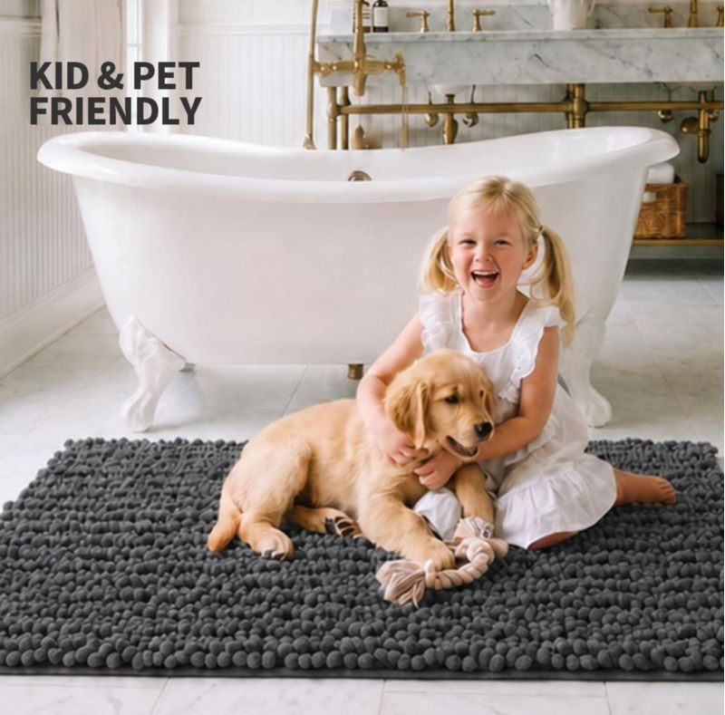 Alfombra de baño ILANGO 81x51 cm Gris Oscuro Chenille