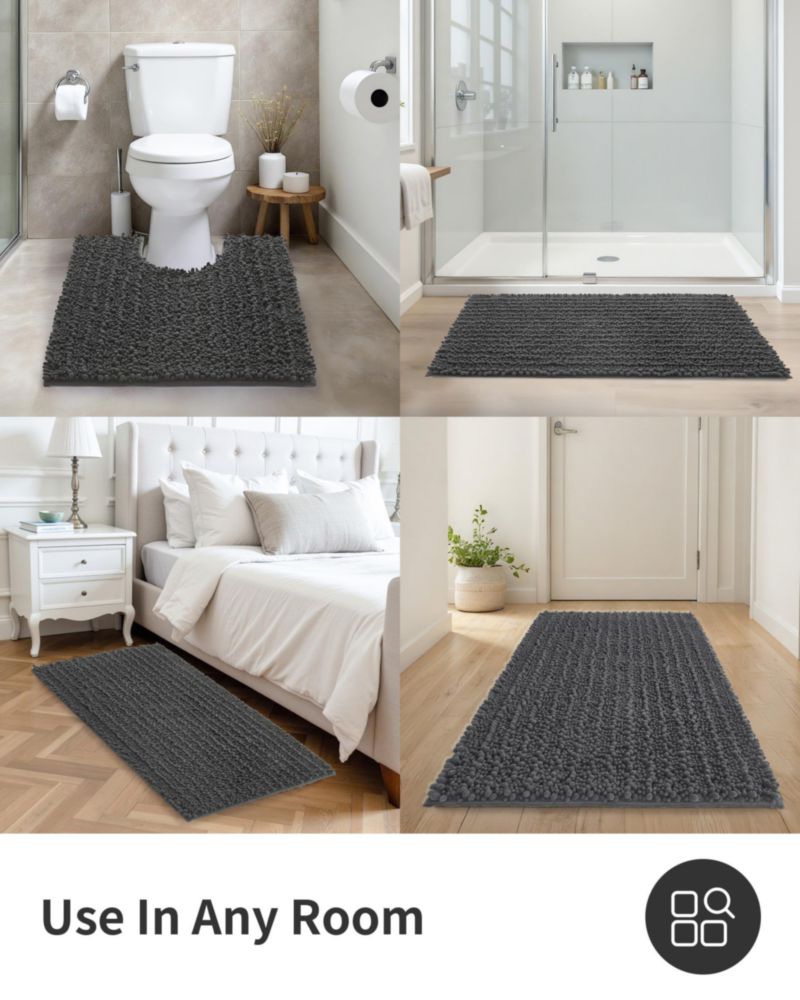 Alfombra de baño ILANGO 81x51 cm Gris Oscuro Chenille