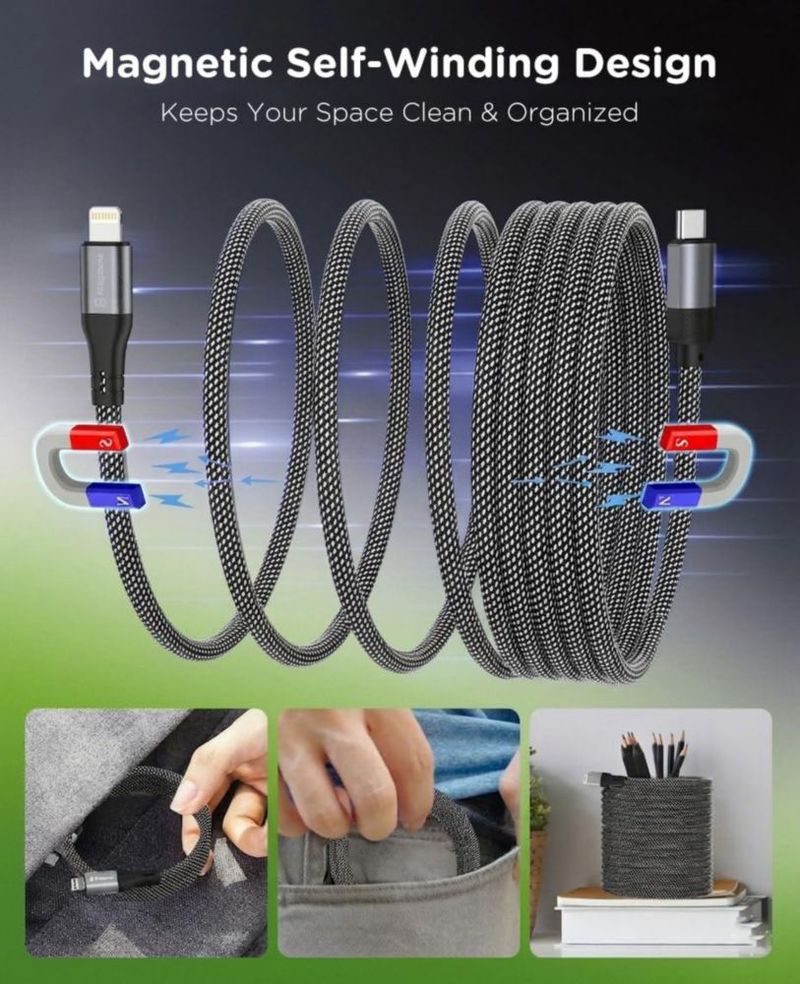 Cable Magnético Enrollable USB‑C a Lightning Magtame de 15 m