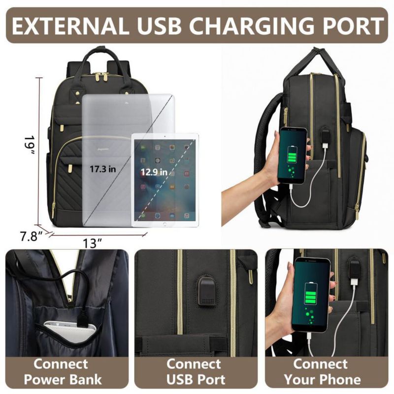 Mochila bagswan 30L 17.3" USB impermeable negra