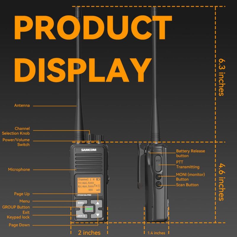 Radio de dos vías SAMCOM FPCN10A-PRO pack de 6 unidades UHF de largo alcance
