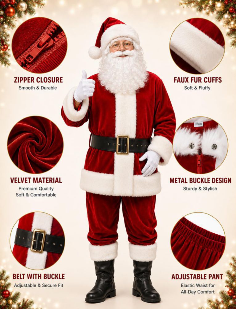 Traje de Papá Noel Potalay 11 piezas XL de lujo