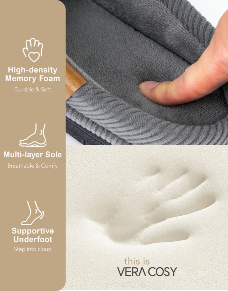 Pantufla VeraCosy para hombre de espuma viscoelástica gris frío US 9‑10