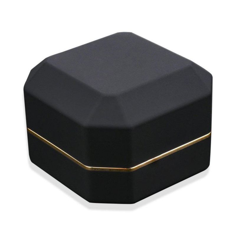 Caja de Anillos AVESON Cuadrada de Terciopelo con Luz LED Negra