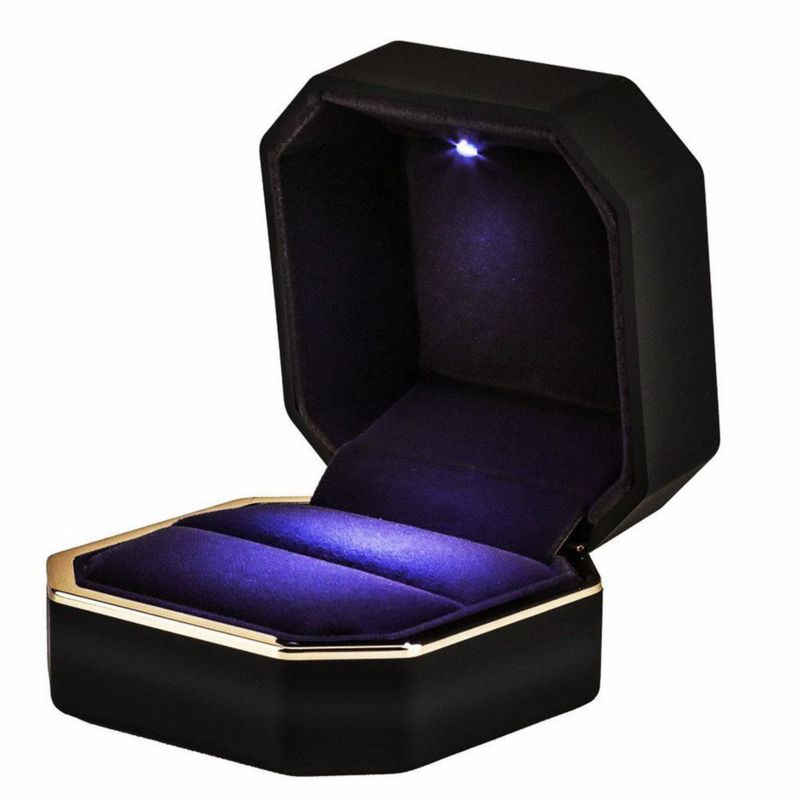 Caja de Anillos AVESON Cuadrada de Terciopelo con Luz LED Negra