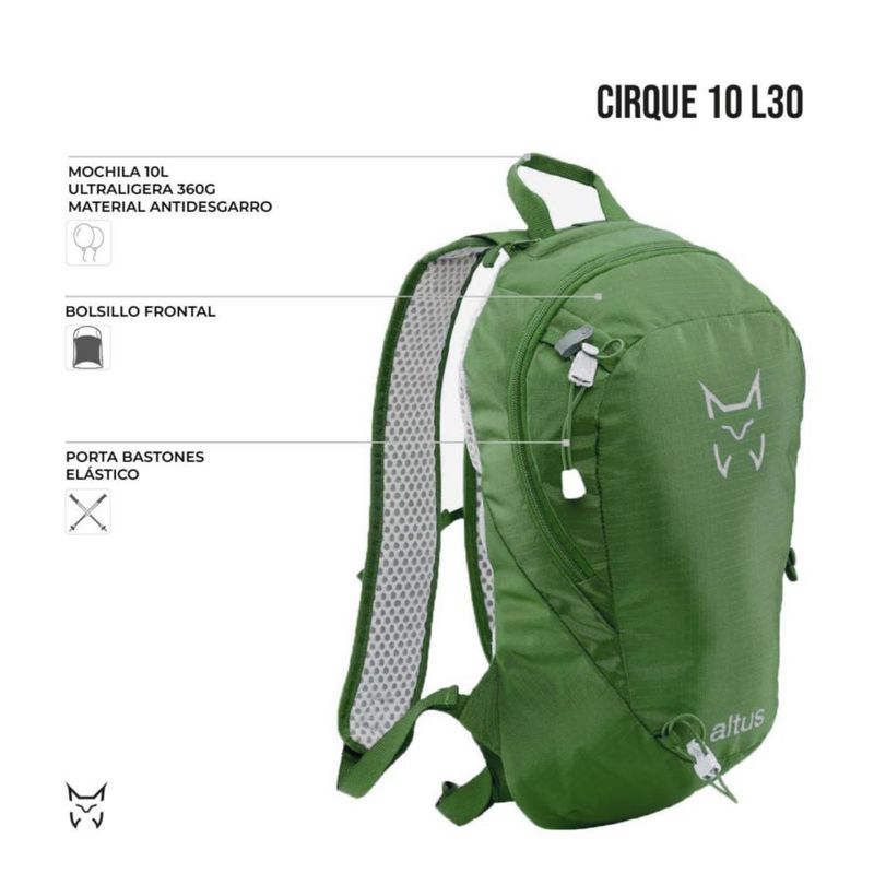 Mochila ALTUS Cirque 10 verde pequeña Clásica