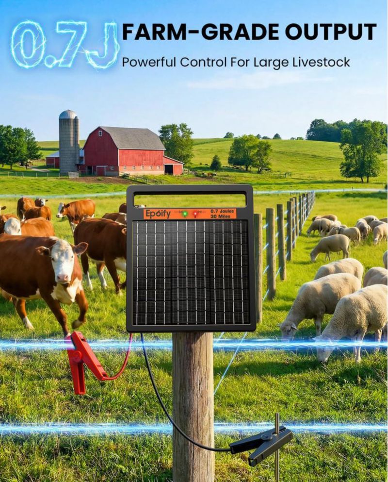 Cargador Solar de Cerca Eléctrica Epoify 07J para Aves de Corral y Ganado 30 Millas