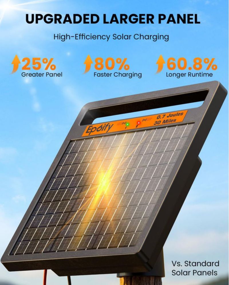 Cargador Solar de Cerca Eléctrica Epoify 07J para Aves de Corral y Ganado 30 Millas