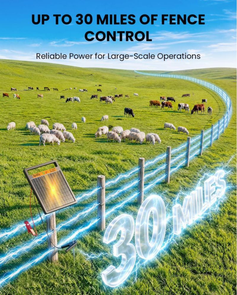 Cargador Solar de Cerca Eléctrica Epoify 07J para Aves de Corral y Ganado 30 Millas