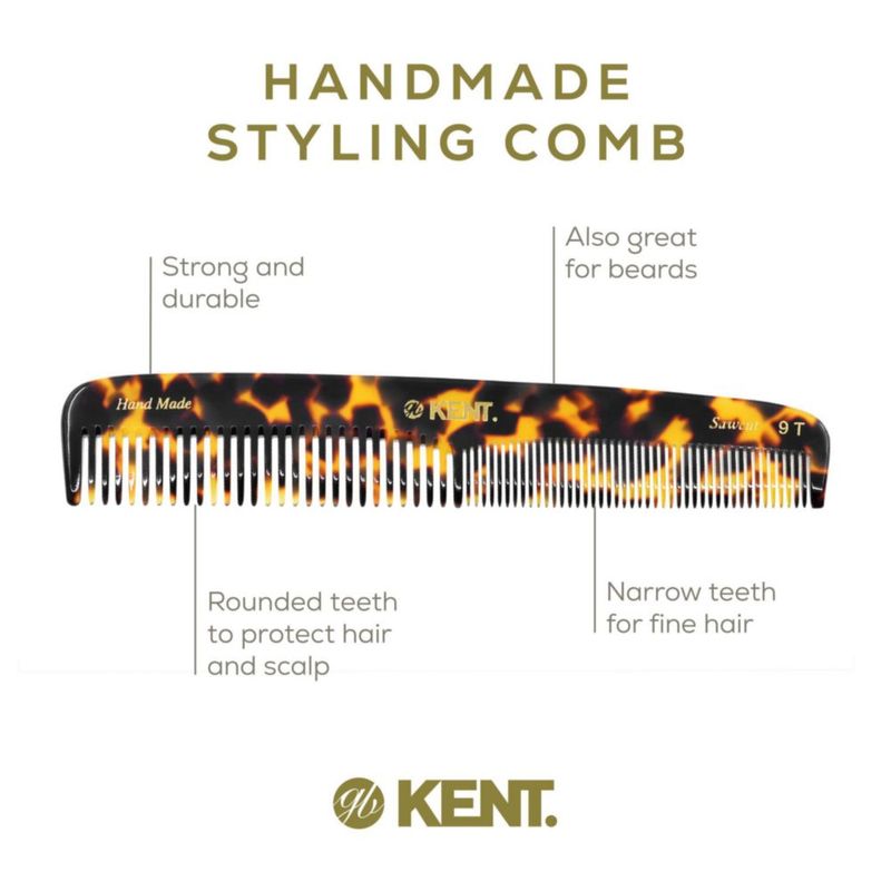 Peine de Cabello KENT 19 cm Dientes Finos/Anchos Hecho a Mano Amarillo