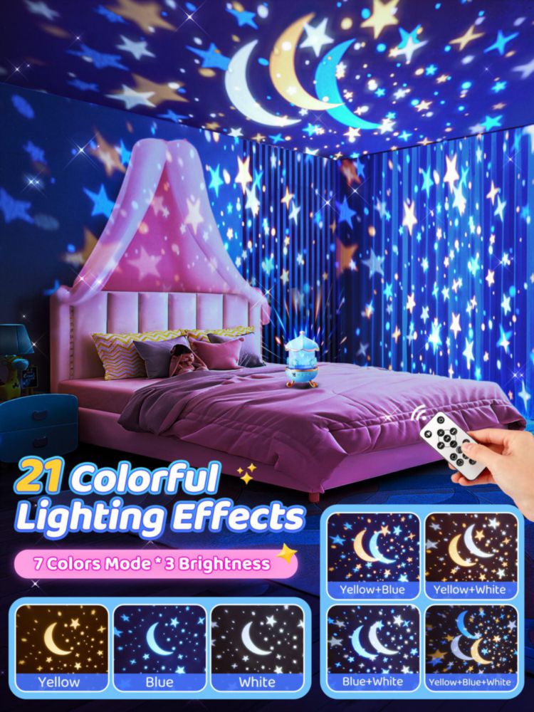 Luz nocturna PIKOY Snow para niños proyector de estrellas con 15 sonidos de ruido blanco + 16 películas + 336 colores rotación 360° + control remoto +