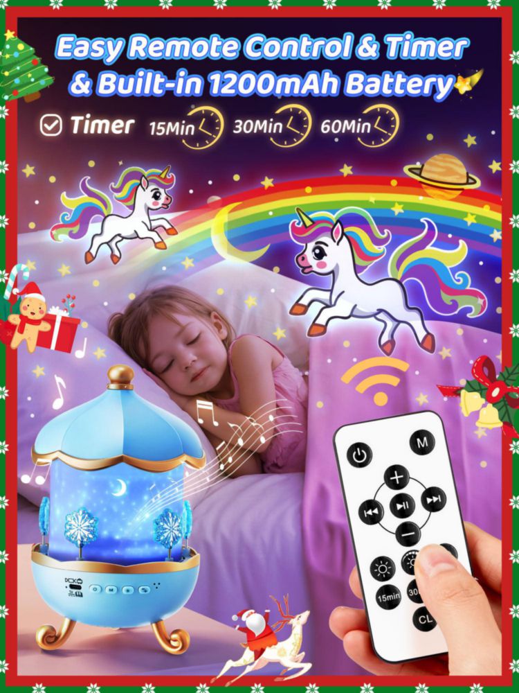Luz nocturna PIKOY Snow para niños proyector de estrellas con 15 sonidos de ruido blanco + 16 películas + 336 colores rotación 360° + control remoto +