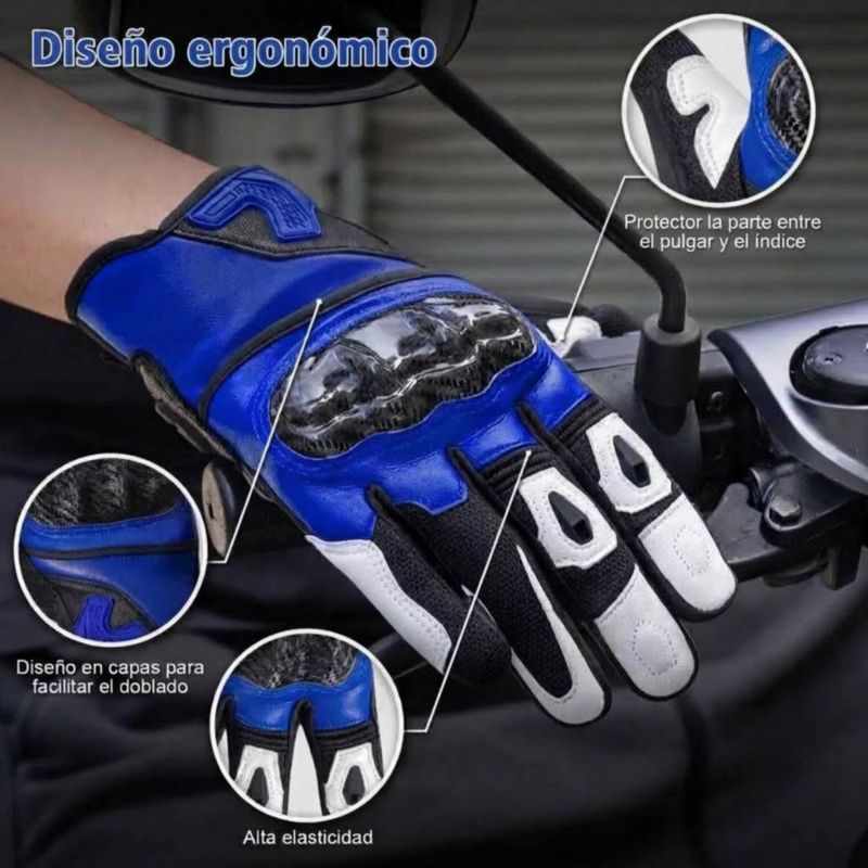 Guantes Para Motocicleta De Piel Hombre Y Mujer Azul