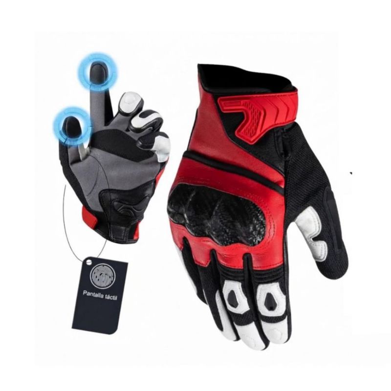 Guantes Para Motocicleta De Piel Hombre Y Mujer Rojo