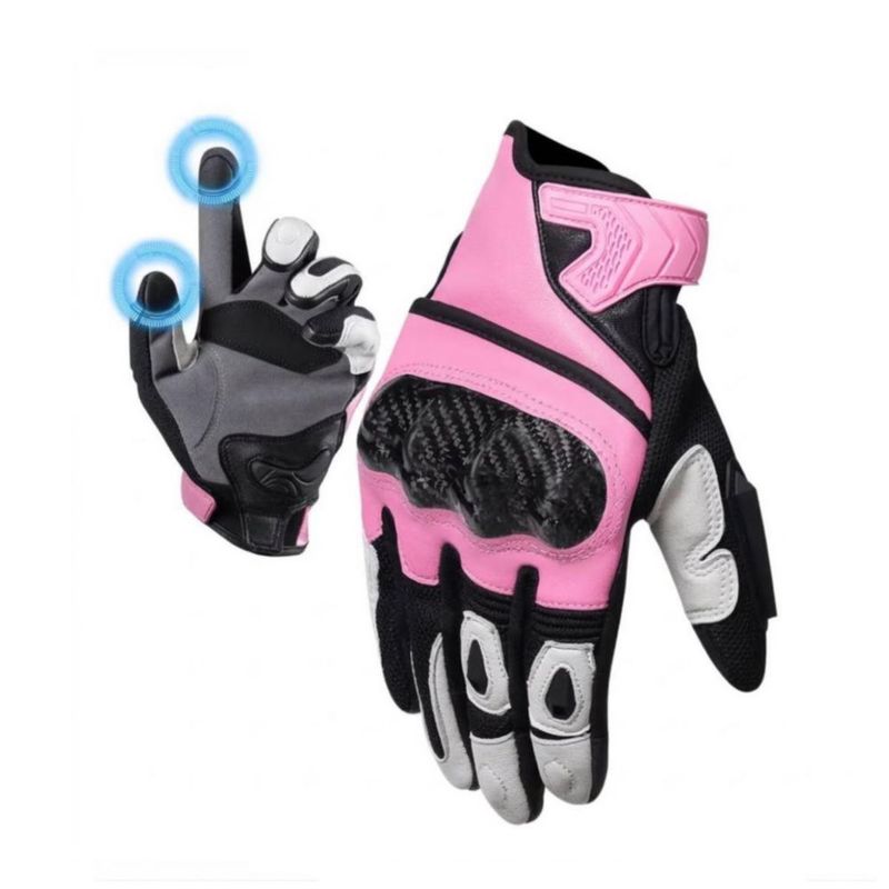 Guantes Para Motocicleta De Piel Hombre Y Mujer Rosa