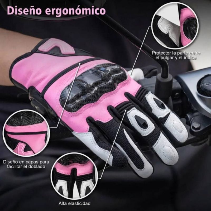 Guantes Para Motocicleta De Piel Hombre Y Mujer Rosa