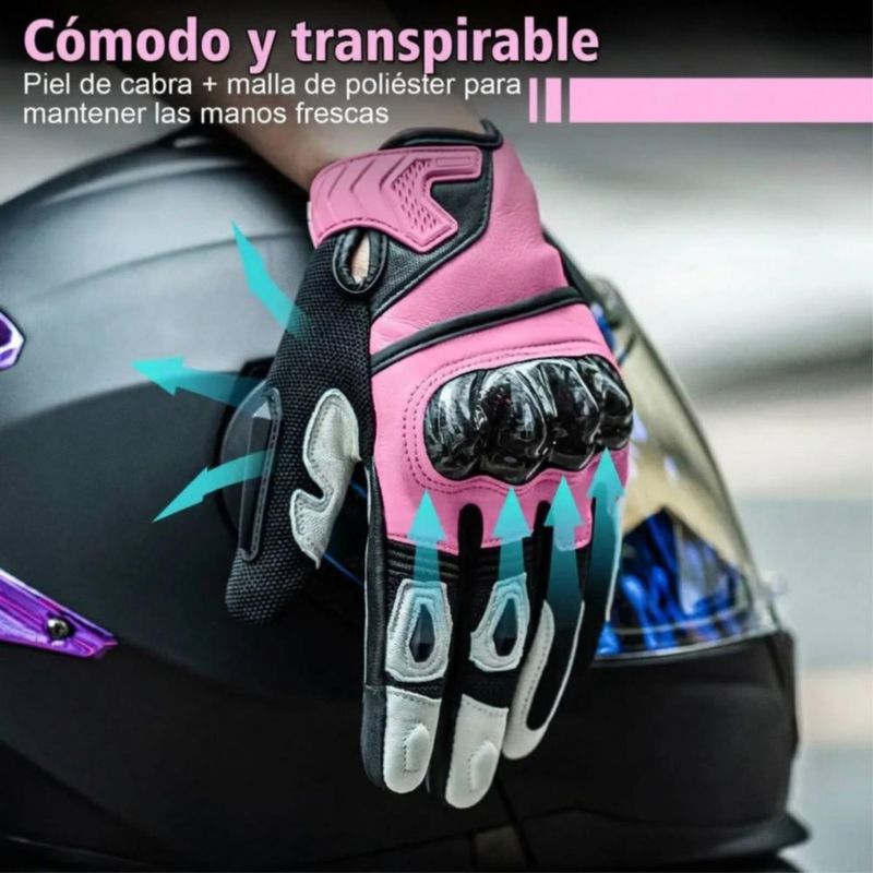 Guantes Para Motocicleta De Piel Hombre Y Mujer Rosa