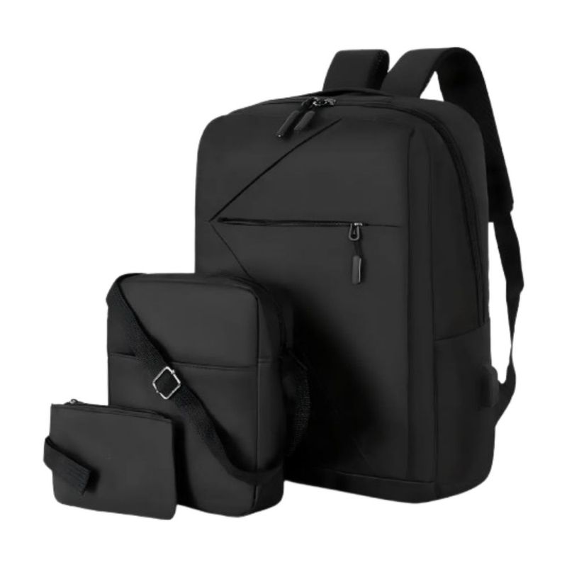 Mochila Urbana Antirrobo para Laptop con USB y Set de 3 Piezas Color Negro