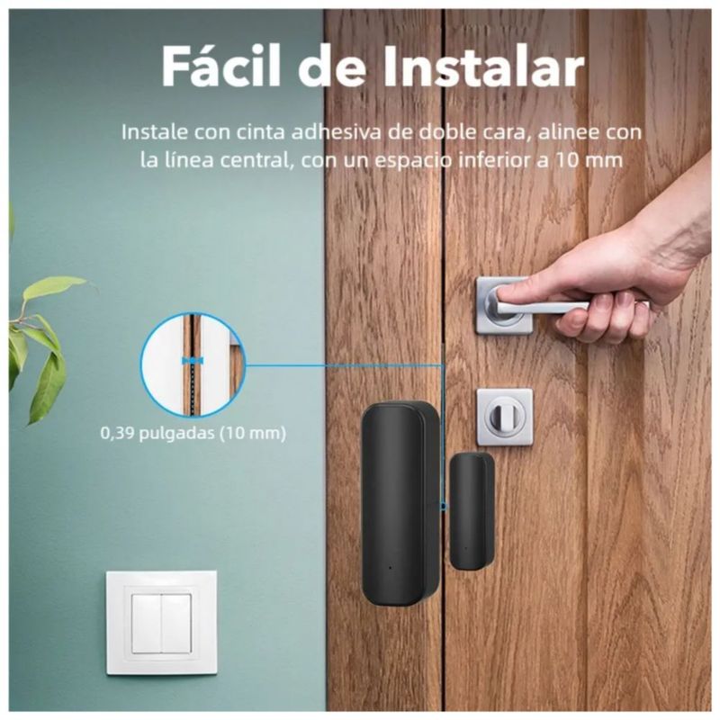Detector Inteligente Sensor Alarma Wifi Para Puertas, Sensores de Puerta y Ventana WiFi para Seguridad en el Hogar, Color Negro