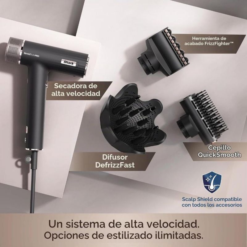 Shark SpeedStyle Pro – Secadora de cabello profesional de alta velocidad con accesorios de peinado para cabello rizado y crespo