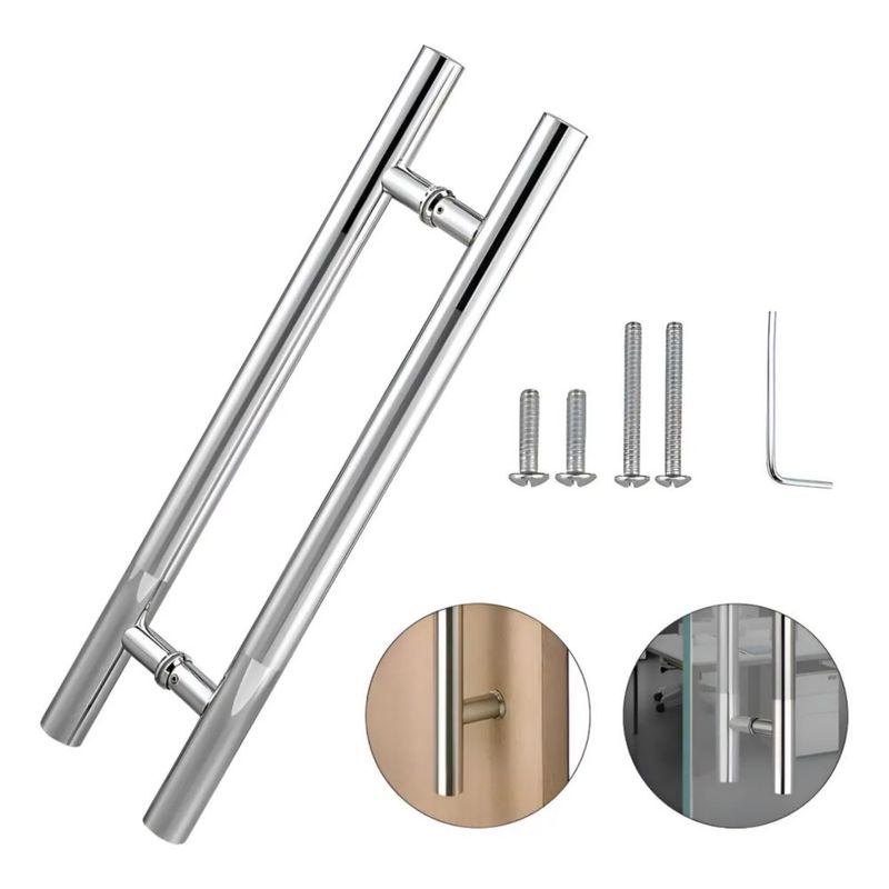Jaladera Tipo H Acero Inoxidable 120cm Para Puerta De Vidrio Y Madera Manija Doble, Color Plata