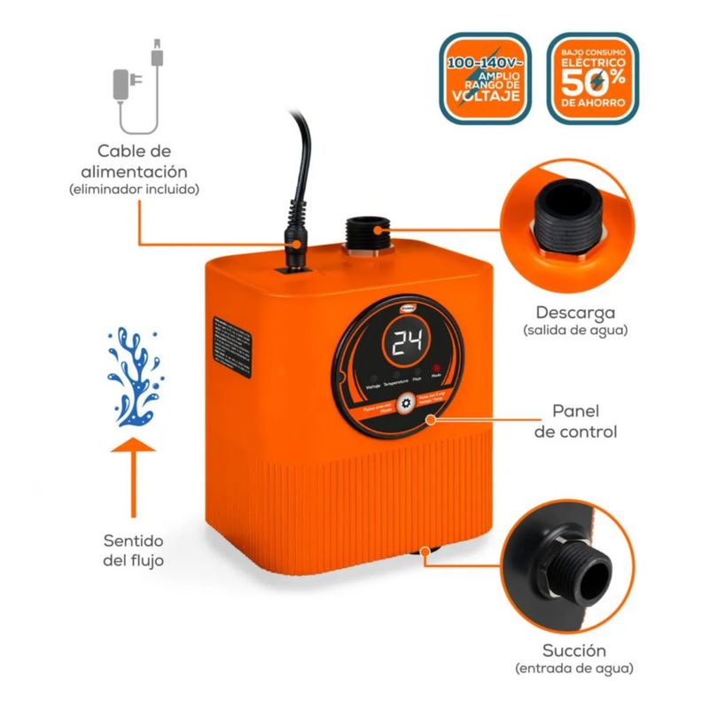 Bomba Presurizadora 2 Serv Simultaneos 18m Y 45l/min 70W, Color Naranja