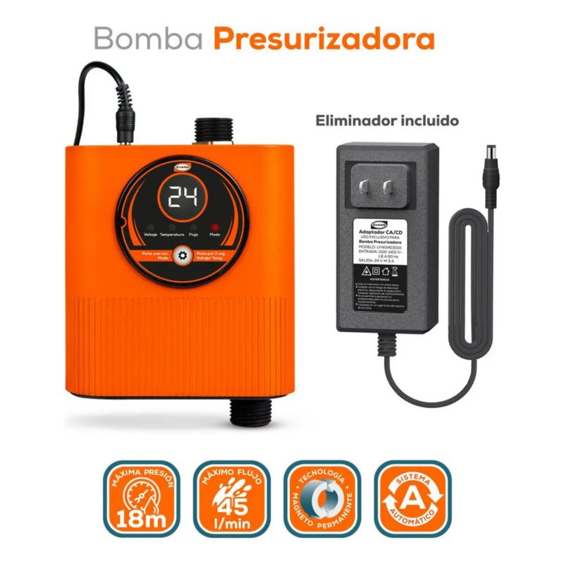 Bomba Presurizadora 2 Serv Simultaneos 18m Y 45l/min 70W, Color Naranja