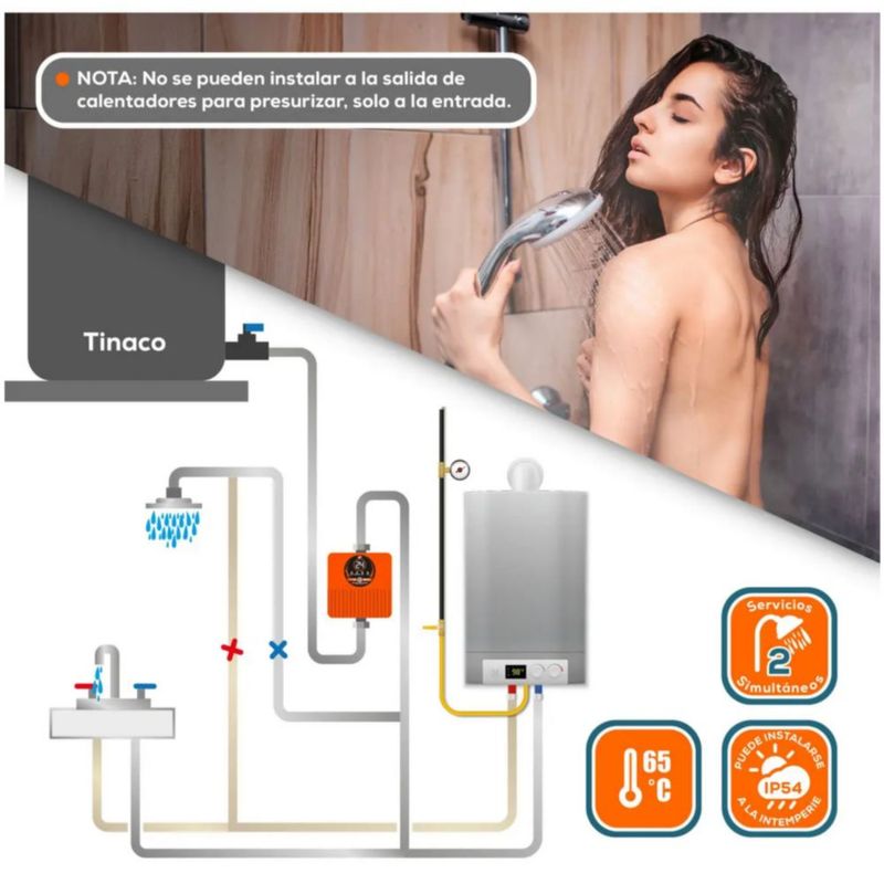 Bomba Presurizadora 2 Serv Simultaneos 18m Y 45l/min 70W, Color Naranja