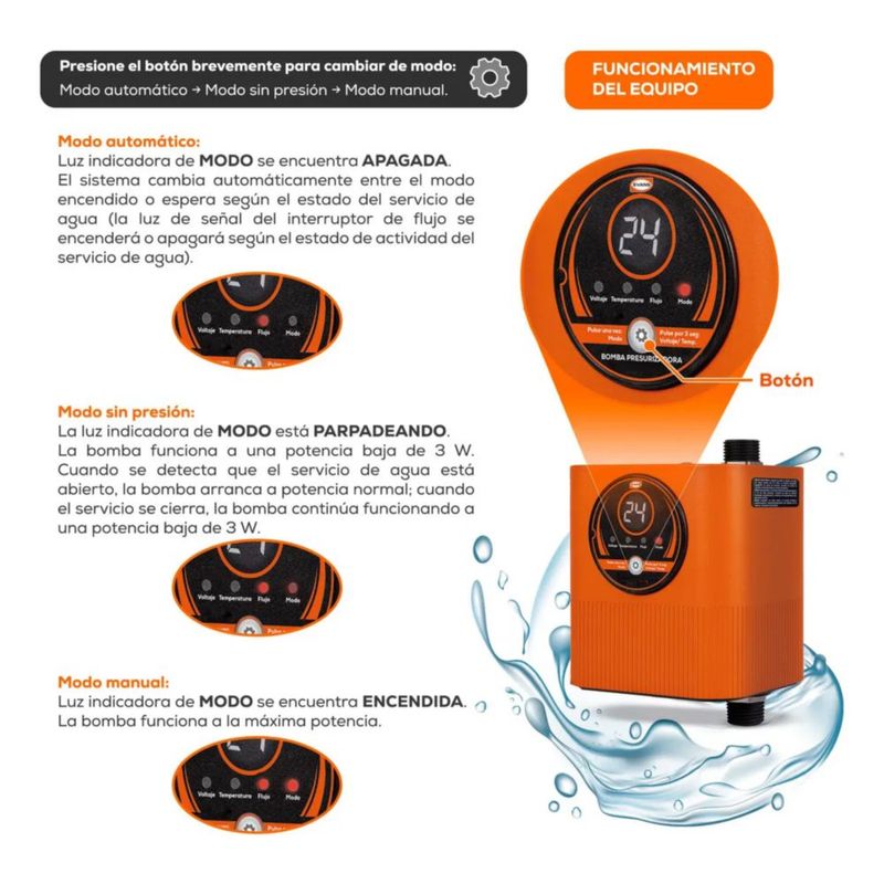 Bomba Presurizadora 2 Serv Simultaneos 18m Y 45l/min 70W, Color Naranja