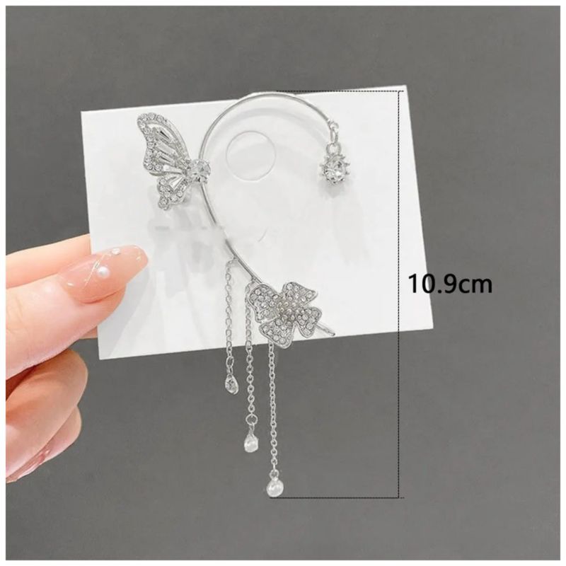 2pzs Aretes Plata De Mariposas Clip Largos Trepadores, Color Plata