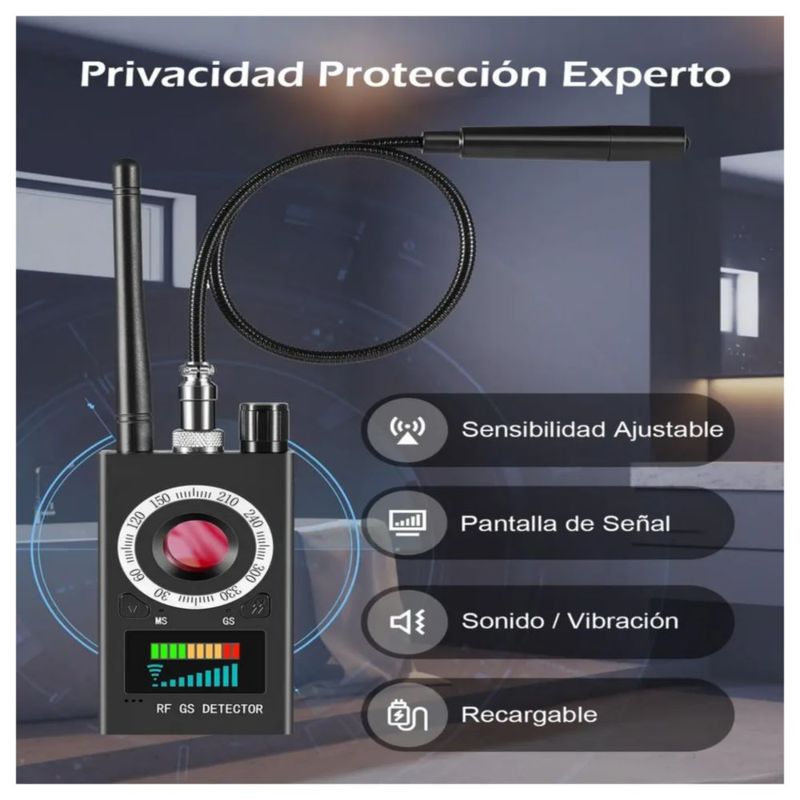 Detector de Señal Anti Espía para Cámaras Ocultas y Rastreadores GPS,  Color Negro