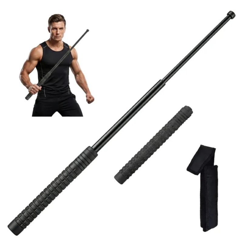 Bastón Retráctil Táctico Seguridad Defensa Personal 26-65cm, para Defensa Casa Salir, con Funda Color Negro
