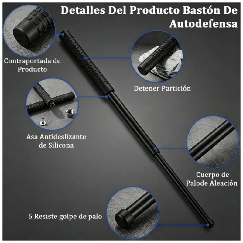 Bastón Retráctil Táctico Seguridad Defensa Personal 26-65cm, para Defensa Casa Salir, con Funda Color Negro