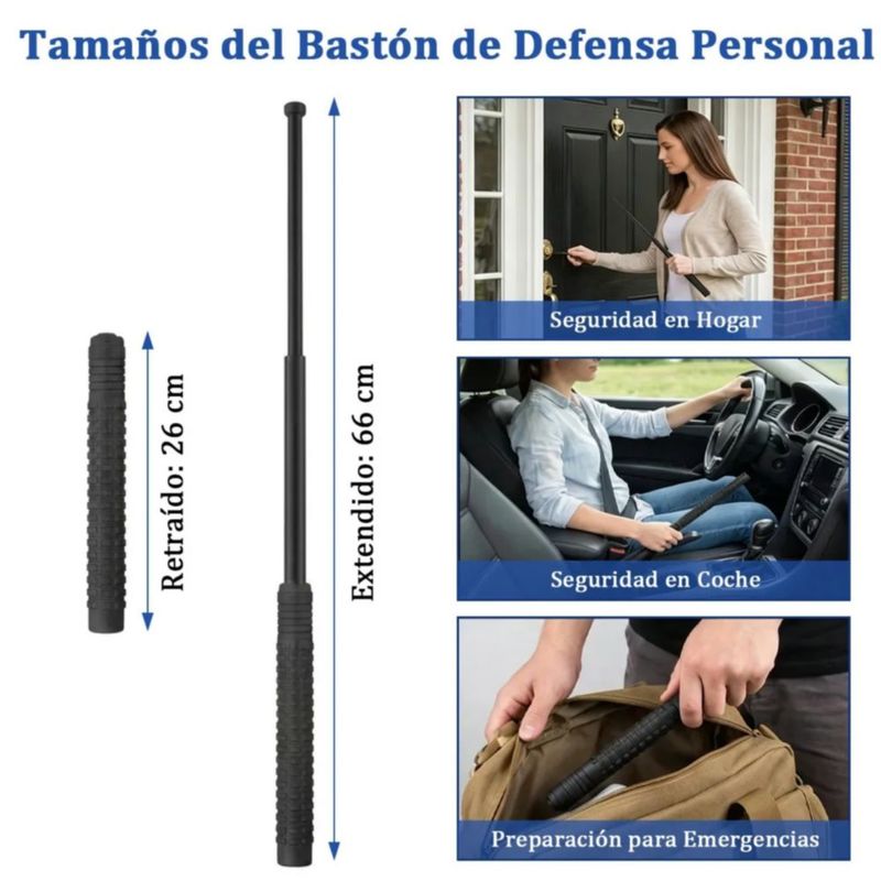 Bastón Retráctil Táctico Seguridad Defensa Personal 26-65cm, para Defensa Casa Salir, con Funda Color Negro