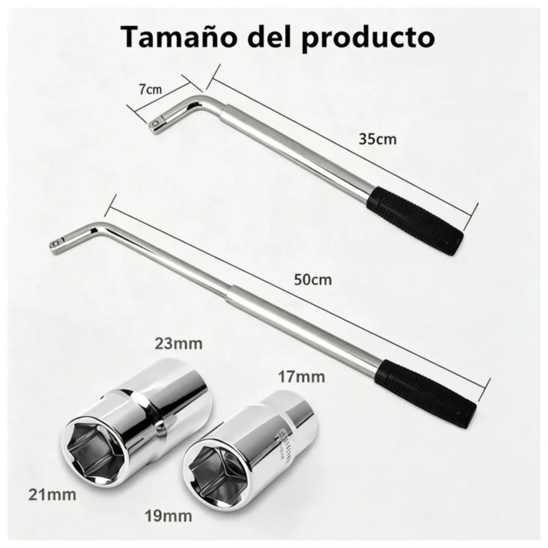 Llave Maneral C/dados Rines Extensible Esquina 17/19/21/23mm, Color Plata