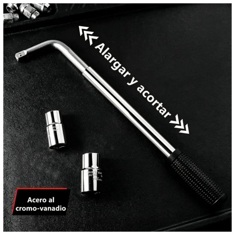 Llave Maneral C/dados Rines Extensible Esquina 17/19/21/23mm, Color Plata