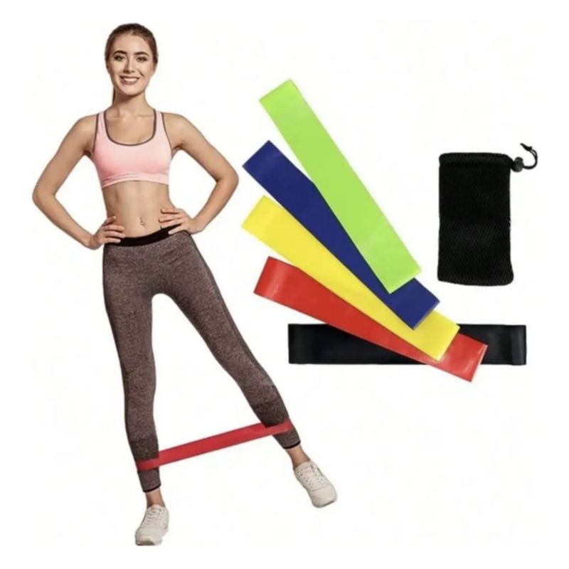 5 Bandas de Resistencia de Látex para Yoga, Pilates y Fitness con Diferentes Intensidades, Multicolor