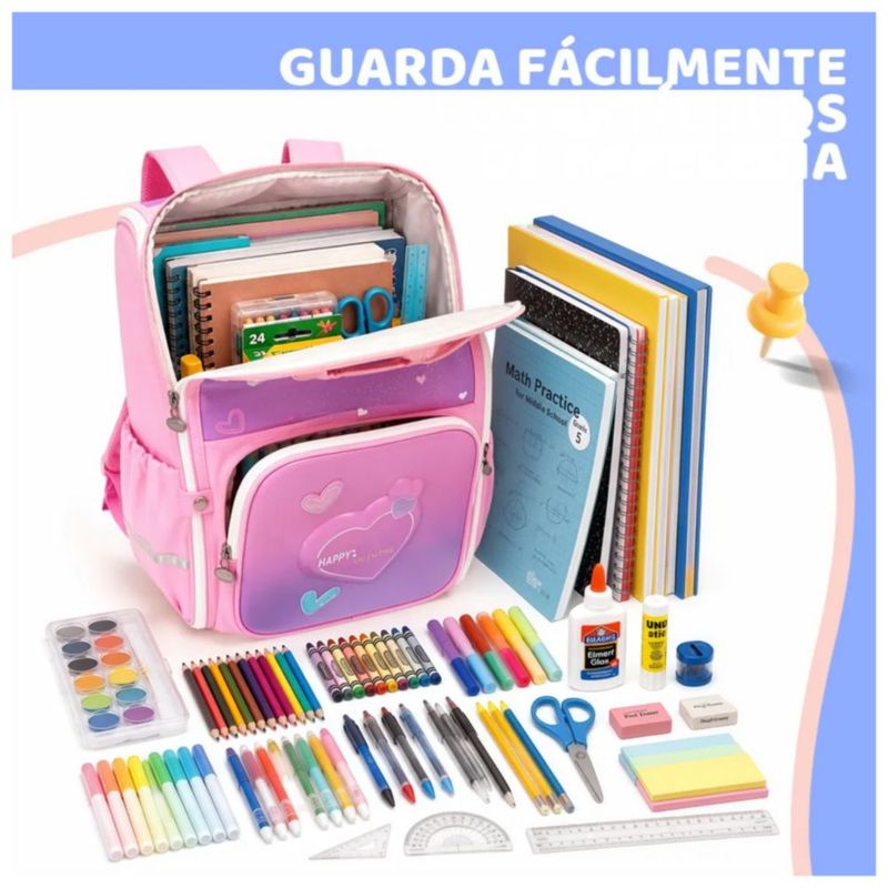 Mochila Escolar Mochila de Corazón Para Niños Impermeable, Color Rosa