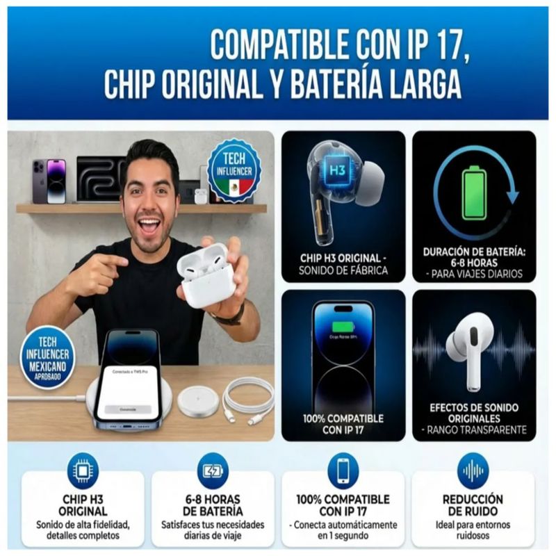 Kit Cargador 20w Inalámbric 5000 Mah Auricular Para iPhone, Color Blanco